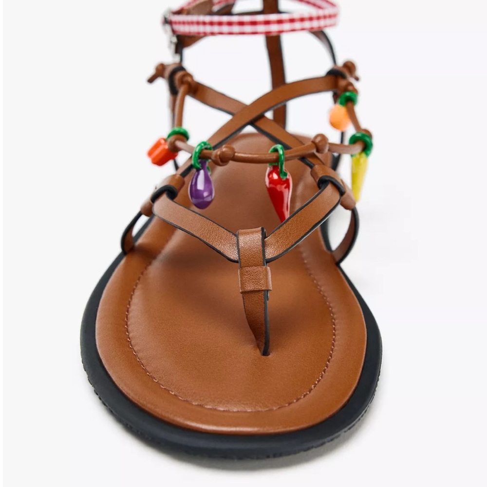 Zara Brown Sandals with Colorful Charms
